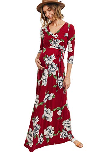 Women's Maternity Dress Maxi Long Length With Belt For Baby Shower, Photoshoot (Small, Burgundy) #TOP12
