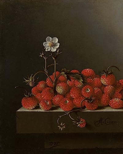 WACTWJNA Famoso Impresiones en Lienzo Arte PóSter Pinturas Modernas Natura morta con fragoline di bosco di Adrian Coorte para la Decoración del Pasillo 60x90cm