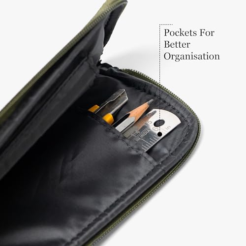 Image of Bellblock Premium Stationery Case & Pencil Pouch | Aesthetic Pencil Case for School /Office | Sleek Portable Pen Organizer | Compact Pen Pouch | Vegan Leather (Dark Green)