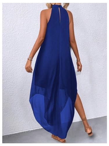 Image of Verdusa Women's Wedding Guest Dress Halter Flowy Chiffon Long Dresses | Cocktail Dress, Asymmetrical Dress for Women, Sleeveless, Prom Dress, Cruise Outfits, Boho