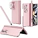 NINKI Compatible Magnetic Hinged Case for Samsung Z Fold 4 Case with S Pen & S Pen Holder,4 in 1 Full Protective Screen Protector Case for Galaxy Z Fold 4 Case,Galaxy Z Fold 4 5g Case Pen Holder Pink
