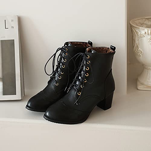 Women's Ankle Boots Lace Up Block Stacked Heels Round Toe Shoes Dress Booties2