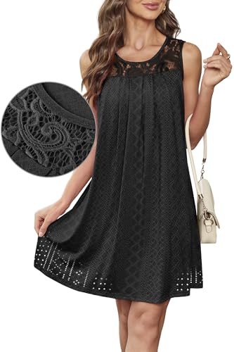 Image of BKRIVE Womens Lightweight Sleeveless Summer Dresses | Lace Yoke Neckline, Figure-Flattering for All Shapes - Ideal Beach Cover-Up & Hot-Weather Travel Essential