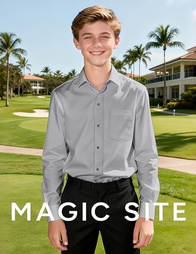 Image of Boys Long Sleeve Button-Down Dress Shirts with Tie: 2 Fabrics (Stretch /Standard) & 2 Fits (Regular /Husky)