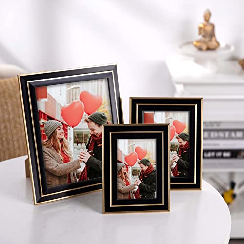 Artbyhannah 4 Pack 8X10 Inch Modern Black Gold Picture Frame Set With High Definition Glass For Tabletop Display And Wall Mounting Photo Frame For Wedding Or Home Decoratin #TOP3