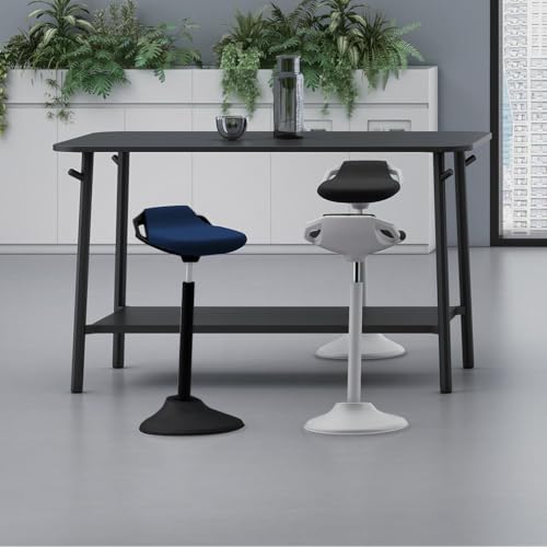 Image of KORE Design Office Adjustable Pivot Stool Square Seat, Ergonomic Home Office Chair, Comfortable Adult Wobble Computer Desk Chairs, Ideal for Active Sitting, Work, Study, 22 inch-30 inch, Blue Fabric