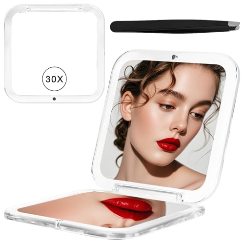 Rzspher Miroir Grossissant x30 Carré Portable Pliable pour Voyage, Maquillage, Rasage - Cadeau