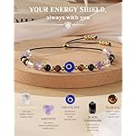 Evil Eye Dainty Bracelet - Natural Crystal Protection Bracelet - 5 Healing Stones Clear Quartz Amethyst Black Tourmaline Tiger Eye Adjustable Spiritual Guardian Jewelry Gift with Meaning Card - Image 4