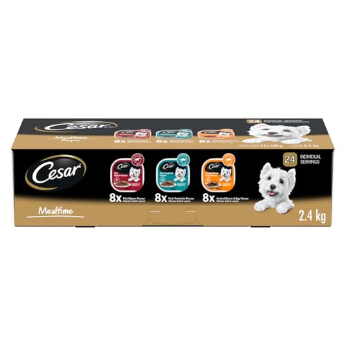CESAR Classic Loaf in Sauce Adult Wet Dog Food Mealtime Variety Pack, with 8 Filet Mignon, 8 Pork Tenderloin & 8 Smoked Bacon & Egg Flavours, 24x100g Trays image 1