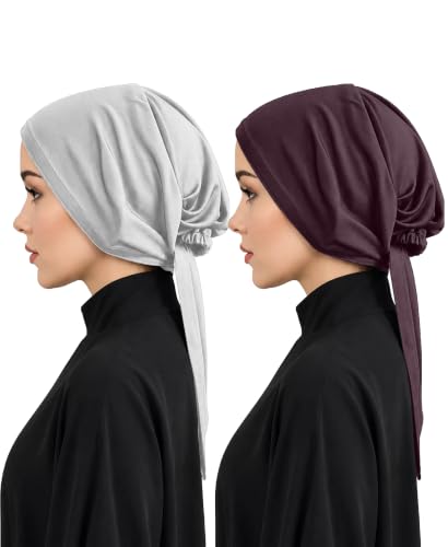Image of Mehar Women's Hair Ponytail Cap Set of 2 | Soft Stretchable Polyester Hijab Inner Cap | Adjustable Tie-Back | Scarf & Helmet Inner | One Size Fits All