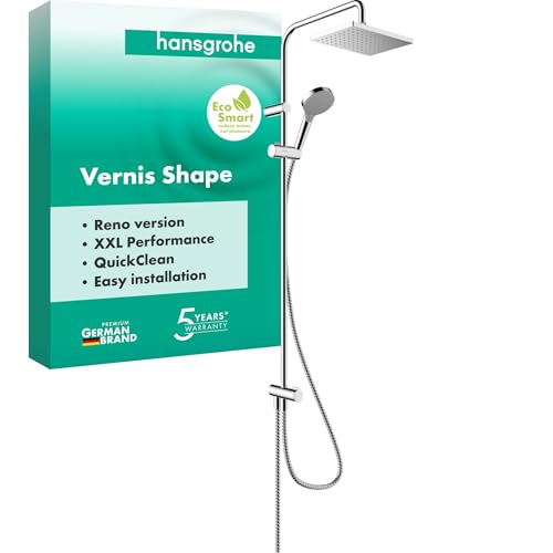 hansgrohe colonne de douche économie d'eau Vernis Shape (EcoSmart), sans robinetterie, pour la renovation, douche de tête 230 x 170 mm avec 1 jet, chromé...