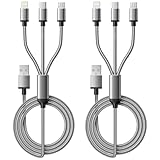 Multi Charger Cable, 3 in 1 Fast Charging Cord [2Pack 1.2M] 3A Multiple USB Cable Nylon Braided with Micro USB, Type C Lightning Connector for iPhone, Android Samsung S22 S20, Huawei, Nexus, Nokia,LG