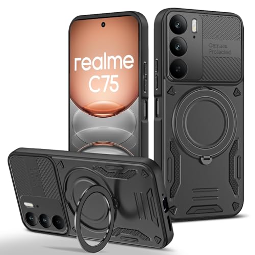 �Ή��@�� for Realme C75 4G �g�ѓd�b�P�[�X,�Ή��@�� for MagSafe,360�x��]���}�O�l�b�g�X�^���h�t���ی�P�[�X Black