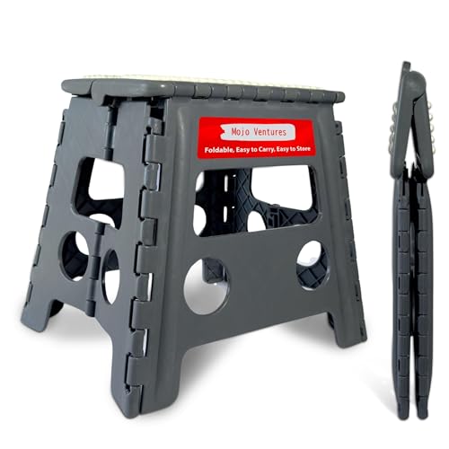 Versatile Folding Step Stool - 13 in Foldable Step Stool for Kids, Home, Camping, and Office - Lightweight, Sturdy, and Portable Foldable Stool, for Outdoors and Indoor Fun (Grey, Small 13)