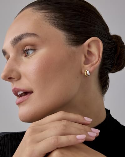 PAVOI 14K Gold Plated and Rhodium Plated Two Tone Multihoop Double Hoop Geometric Earrings for Women | Mixed Metals Huggie Multi Earring Statement Pair4