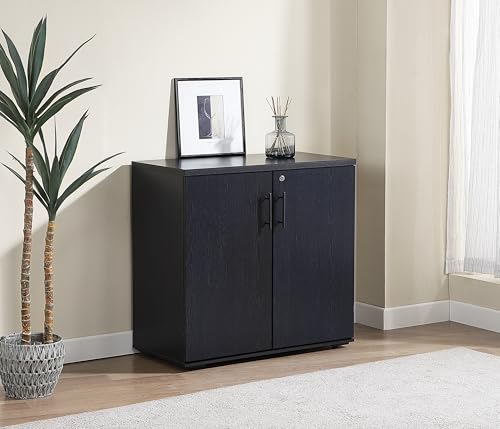 Miniatura 2 de Mmt Furniture Designs Ltd Gabinete De Almacenamiento De Madera Negra Para Oficina, Garaje, Sala De Juegos, Para Archivos, Juguetes, Herramientas, 2 Puertas Con Cerradura, Estante Ajustable