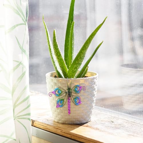 Décorations de plantes Mipcase en métal et vitrail | Artisanat d'art pour pots - 6