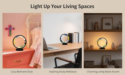 Image of AMOYSTONE Natural Chakra Crystal Night Light with USB, Mixed Stones Round Meditation Lamp with 3-Color Control for Bedroom, Office & Home Decor (Push Button Switch)