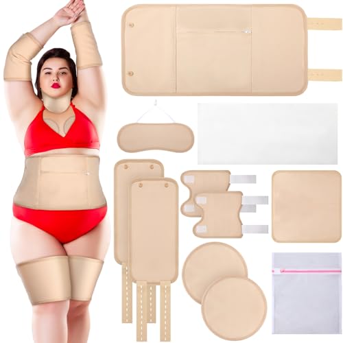 Dansib 11 Pcs Castor Oil Pack Wrap Set, Flannel Reusable Castor Oil Pack Kit for Waist Neck Breasts Elbow with Adjustable Strap and Laundry Bag Washable, Castor Oil Not Included (Skin Color,Large)