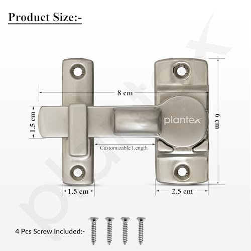 Image of Plantex 180 Degree Door Latch Lock /Flip Latch Lock for Door /Chitkani /Lock Latch for Main Door /Baby Latch for Bathroom /Bedroom /Balcony /Door Stopper - Pack of 4 (Satin)