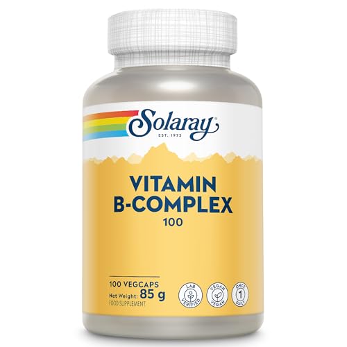 Image of Solaray Vitamin B Complex "100" Super Strength - 100 Vegan Capsules - 3+ Month Supply - High Potency Vitamin B1, B2, B3, B5, B6, B7, B9 & B12 - Lab Verified