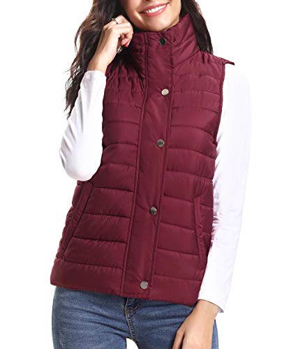 Sykooria Womens Vests Lightweight Girls Packable Ultra Lightweight Down Vest Outdoor Puffer Vest Wine Red