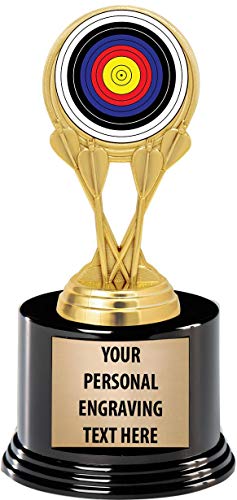 Crown Awards Archery Target Trophy with Engraving, 7" Gold Archery Target Trophy Award On Deluxe Round Base