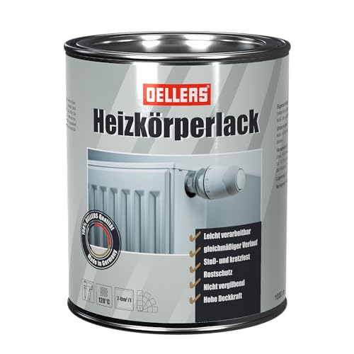 OELLERS Heizkörperlack, 1 Liter, RAL 9010 reinweiß, bewährte Qualitätsfarbe, hohe Deckkraft und Ergiebigkeit, temperaturbeständig, Rostschutz, kratz- und abriebfest
