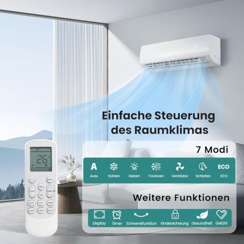RELAX4LIFE Split Klimaanlage 9000 BTU, Klimageräte mit Heizfunktion, Klima Splitgerät Kältemittel R32, Inverter-Technologie, Air Conditioner Inkl. Montagematerial, sehr leise-4