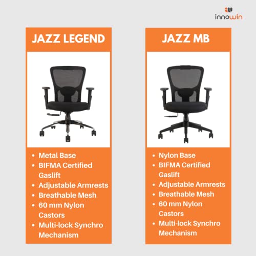 INNOWIN Jazz Medium Back Mesh Ergonomic Office Chair for Work from Home