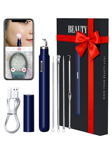 EURART Visual Blackhead Remover Tools with Camera,Pimple Popper Extractor Tool Kit with Camera 20X 1080P Pore Cleaner Acne Comedone Whitehead Extractor Kit for iPhone/Android (Blue)