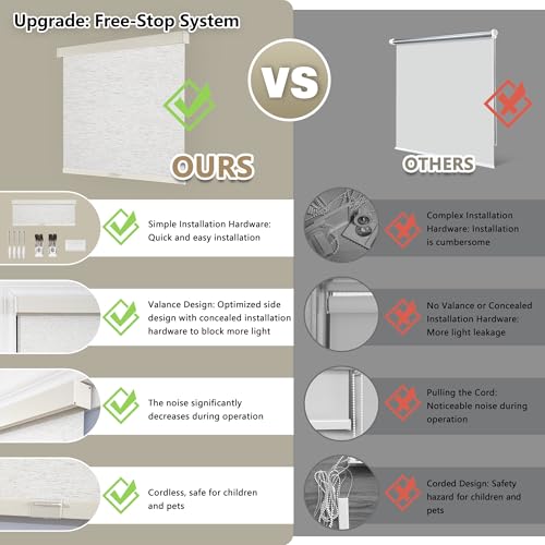 Image of SUNOFF Cordless Blackout Roller Shades Blinds for Windows,52 inchW x 72 inchH,Linen