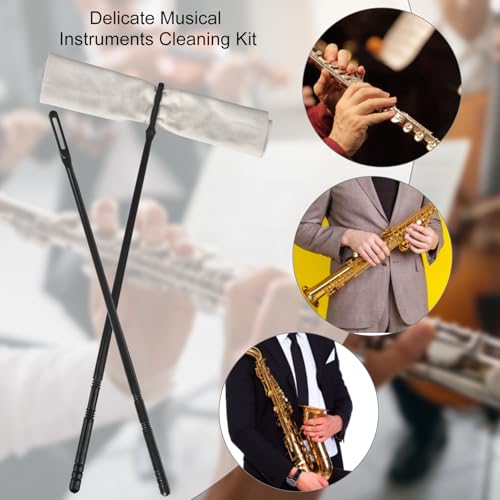 CONLI Flute Cleaning Kit 2 Flute Cleaning Rods with 6 Pack Flute Cleaning Cloth Musical Instruments Polishing and Cleaning Accessories - White, Gray, Black