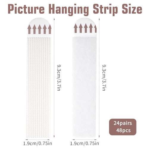 Image of 24 Pairs (48 Strips) Heavy Duty Picture Hanging Strips, Fabric Fastener Interlocking Tape No Nails Strips Hook and Loop Tape No Wall Damage for Pictures and Photos Frame Hanging