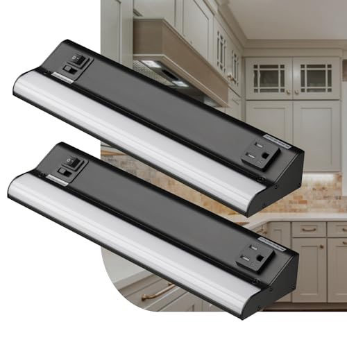 American Lighting 12-Inch LED Courant Undercabinet Light with Receptacles, 5CCT, Black Finish, 120V AC, 7.5W, 430 Lumens, CRI 90, 15 Amp for Kitchen, Workspace, Under Shelve 2 Fixtures Pack