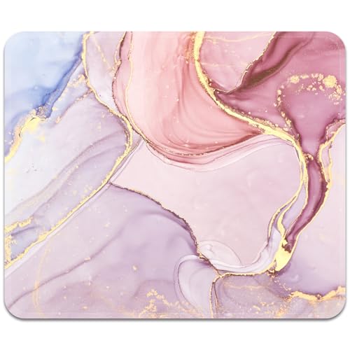 Image of FROGIGO Mouse Pad with Stitched Edges - Elegant Marble Mousepad for Women, 9.25 x 7.75 inch Washable Square Desk Pad, Non-Slip Rubber Base, Office Home Laptop Accessories - Rose Marble