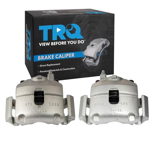Image of TRQ Front Driver and Passenger Side Brake Caliper Set Caliper Brackets Hardware Compatible with 12-17 Fiat 500 L4 1.4L Naturally Aspirated