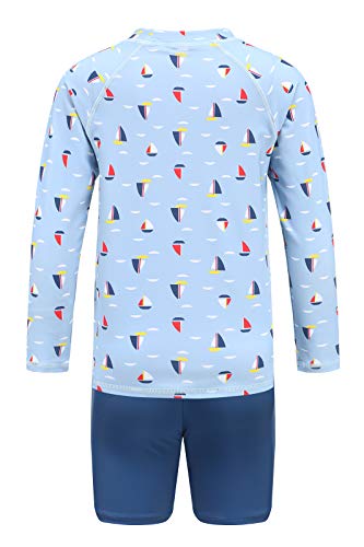 Image of Boys Long Sleeve Rash Guard Swim Trunk Swimsuits Kids Sun Protective Sunsuits Swimwear Set Sailing Boat Size 12 /10-12