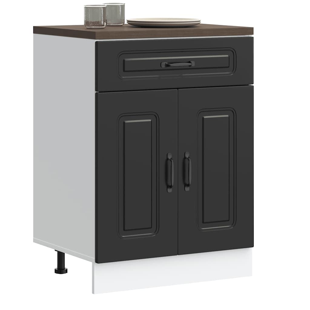 Kalmar Küchenunterschrank, Schwarz, Holzwerkstoff, 60x46x81,5 cm, Verstellbare Füße, Viel Stauraum für Küche, Feuchtigkeitsbeständig, Langlebiges Design für Geschirr und Kochutensilien