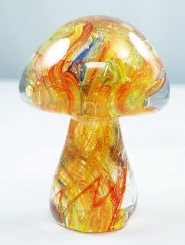 M Design Art Hand Craft Rainbow Mix Flame Pattern Mushroom Glass Paperweight