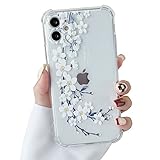 DEFBSC Soft Case Compatible with iPhone 12, Clear Floral Flower Pattern Print Design Flexible TPU Shockproof Cover for Women Girls,Flower Protective Phone Case 6.1', White Pear Blossom