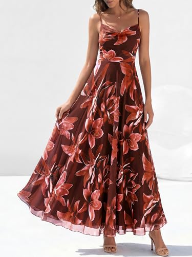 Image of BTFBM Women Summer Maxi Dresses Elegant Wedding Guest Dress | Cowl Neck,Spaghetti Strap,Mesh,Floral,A-Line,Flowy,Party,Cocktail,Homecoming,Graduation,Sundress,Prom,Beach Long Dresses