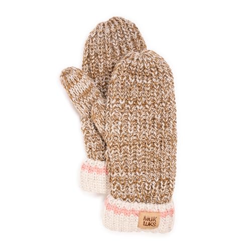 MUK LUKS Women's Marled Chunky Stitch Mitten, White, OS