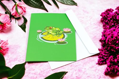 Image of Rykamia Green Frog Pop Up Card - Blank Frog Card With Envelope, Birthday, Kids, Gift, Thank You, Get Well Soon