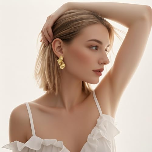 Womens Floral Gold Studs Earrings - 14K Gold Plated Earring,Personality Summer Big Flower Stud,Hypoallergenic Statement Chunky Ear Rings Aretes Trendy Jewelry,Christmas Birthday Prom Gifts for Her3