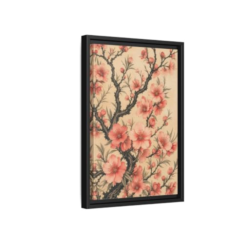 Toile fleurs roses pour salon à suspendre au-dessus de la cheminée cadre noir 30x45