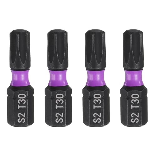 Image of sourcing map 4pcs T30 Torx Screwdriver Bit 1/4" Hex Shank 25mm/1" Length Magnetic Star 6 Point Head Hex Bits S2 Steel Screw Driver Bit Industrial Grade Electric Drill Bits