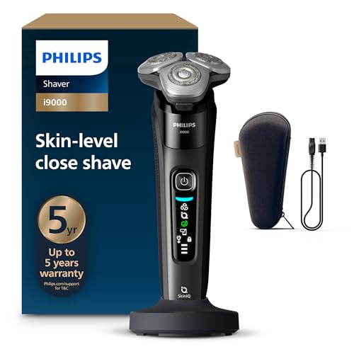 Philips Shaver i9000, Wet & Dry Electric Shaver, Ink Black, with Skin IQ Technology, Triple Lift & Cut System, 360 Rotating Dual SteelPrecision Blades, Model X9000/10