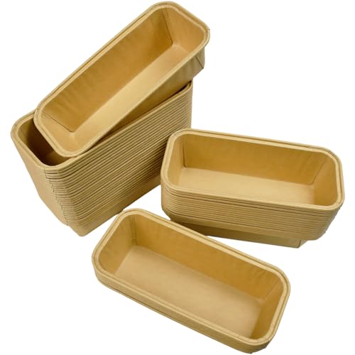 SLTAXAR Lot de 50 mini moules à gâteau rectangulaires en papier - 19 x 8,5 x 5,3 cm - Jetables - Moule à gâteau rectangulaire avec film PET - Pour pain, gâteau, muffins, marron