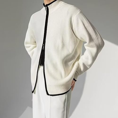 Men's Ribbed Full Zipper Soft Sweater Stand Collar Long Sleeve Casual Sweater Fashion Cardigan Kint Sweaters4
